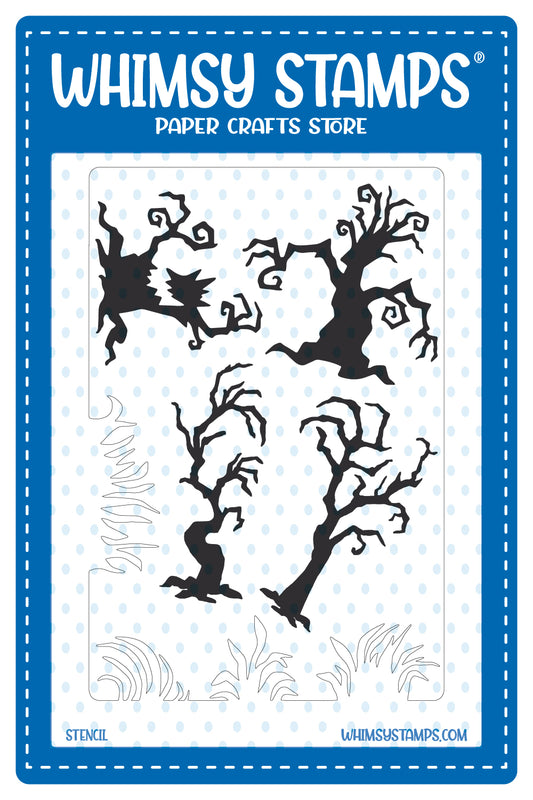 Halloween Trees and Grasses - 6x9 Stencil - Whimsy Stamps