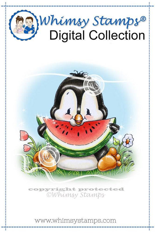 Penguin Loves Watermelon - Digital Stamp - Whimsy Stamps